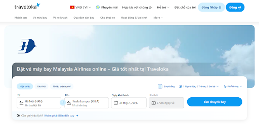 Đặt vé máy bay Malaysia Airlines trực tuyến trên Traveloka